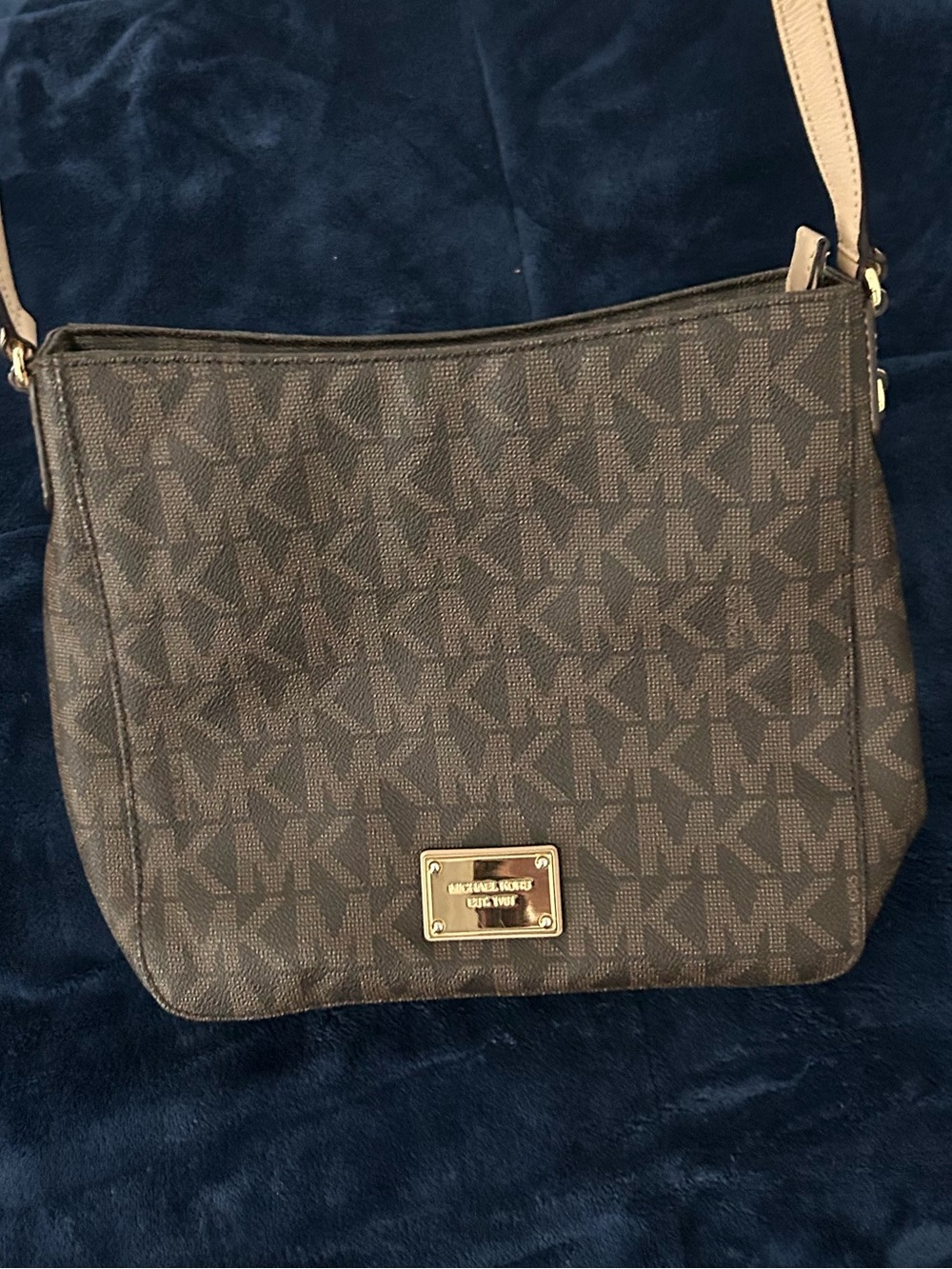 Michael Kors Brown Monogram Crossbody with Tan Strap